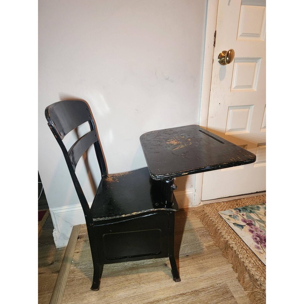 Vintage 1976 Bicentennial Irwin Seating Co Antique School Desk Black - Picture 5 of 8
